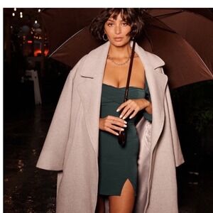 Abercrombie Fitch Green Smocked Sweetheart Neckline Long Sleeve Mini Dress M